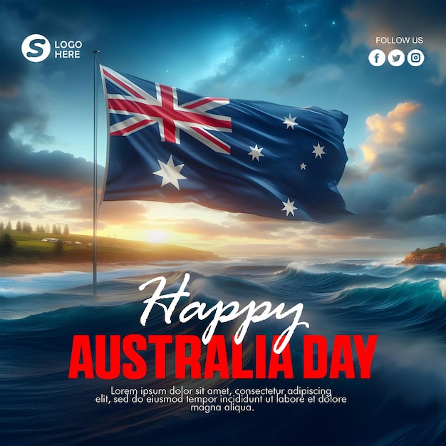 PSD bonne journée de l'australie affiche sur les réseaux sociaux et arrière-plan créatif de la journée de l'australie
