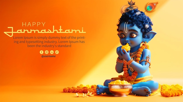 PSD bonne journée de krishna janmashtami salutation des médias sociaux dessin d'affiche bannière