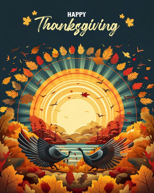 PSD bonne journée de thanksgiving carte de vœux invitation modèle de bannière célébration de la journée de thanksgiving