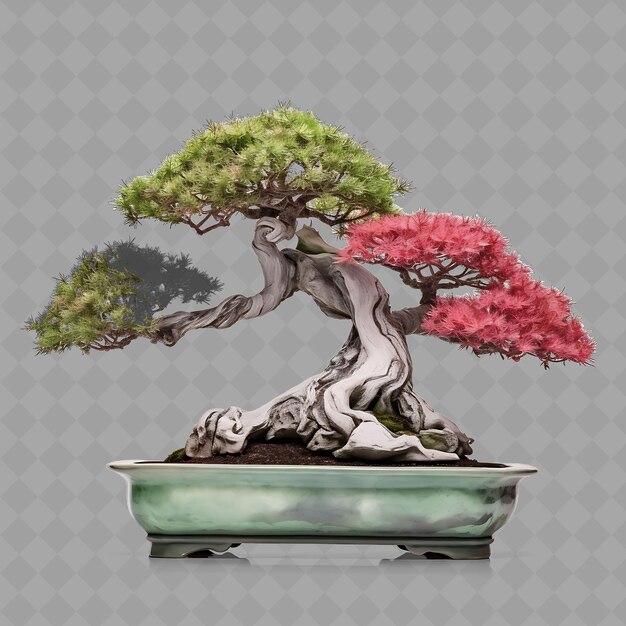 PSD un bonsai avec un arbre rouge en arrière-plan