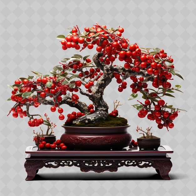 PSD un bonsai avec des baies rouges dessus