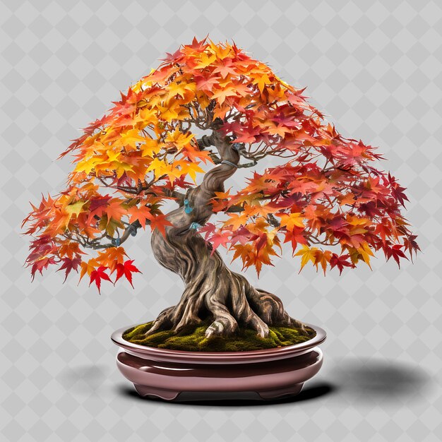 PSD bonsai d'érable png pot de porcelaine palmeraie feuilles de feuillage d'automne con décor d'arbres divers transparents