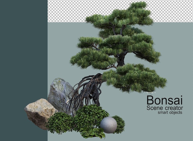 Bonsai-garten mit dekorativen steinen