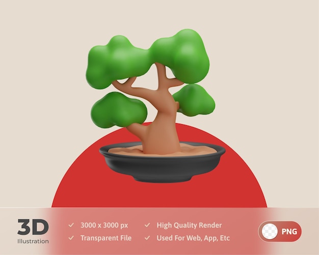 Bonsai japanische ikone 3d-illustration