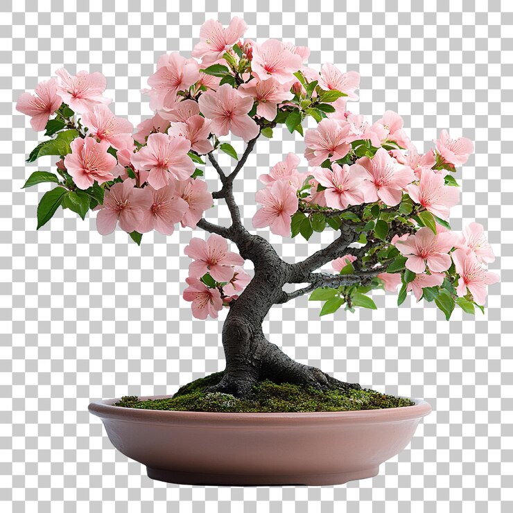 PSD el bonsai sakura japonés muestra una estructura de ramas perfecta con flores rosadas de primavera aisladas