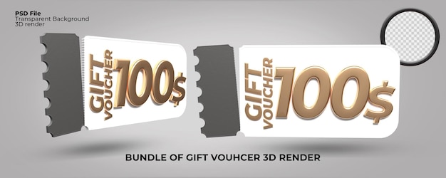 Bônus de vale-presente de renderização 3d 100 usd dólar renderização 3d em ouro