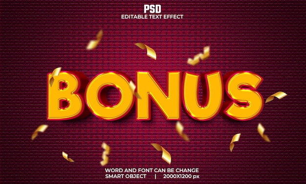 Bonus efecto de texto editable 3d Premium Psd con fondo