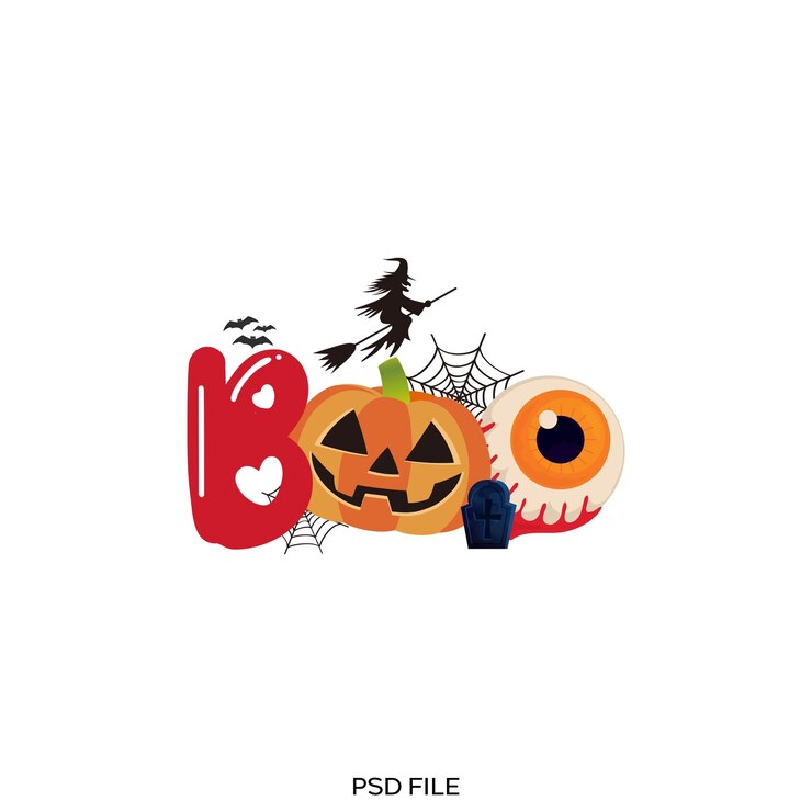 PSD boo con la calabaza y la bruja aterradora halloween