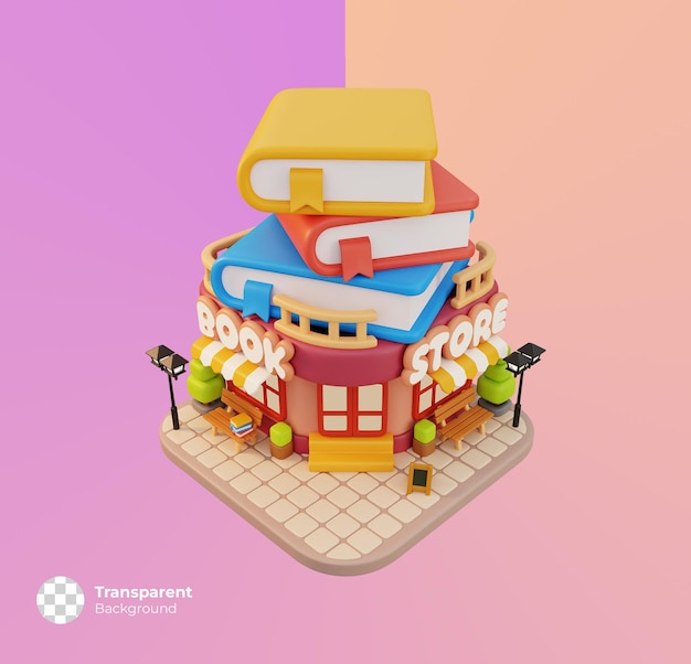 book store little shop icon isolated. minimal cute store building concept. 3d render illustration