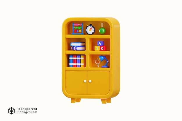 bookshelf icon with book clock chemical flask and table lamp icon 3d render