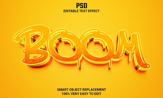 Boom 3d bearbeitbarer texteffekt mit hintergrund premium psd