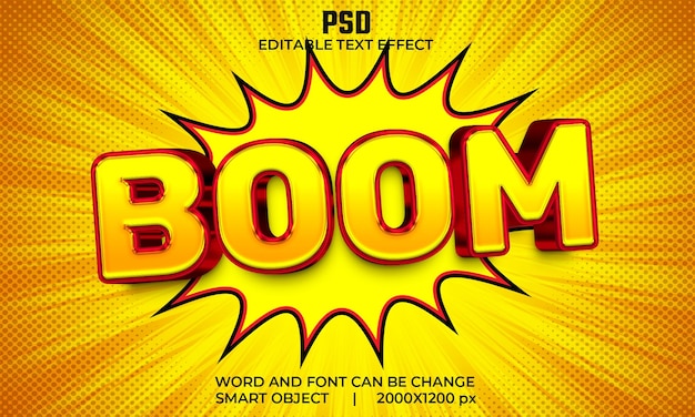 Boom comic 3d editable text effect Premium Psd with background