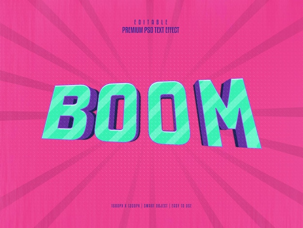 Boom editable premium 3d psd efecto de texto