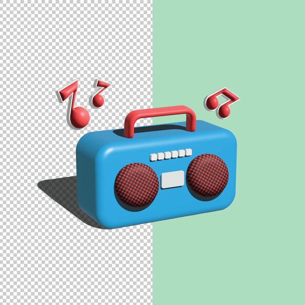 boombox 3D o lettore di cassette e note musicali