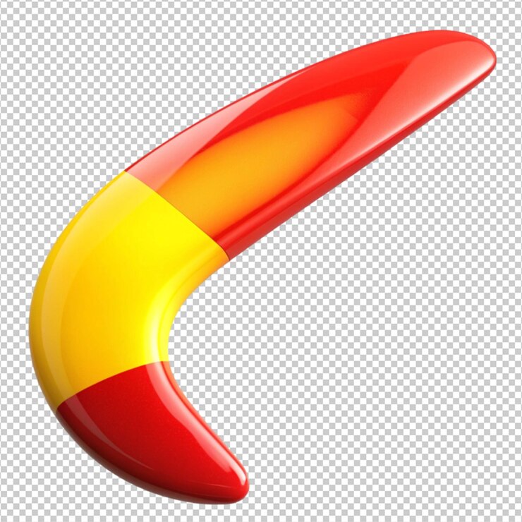 PSD boomerang de color rojo y amarillo sobre fondo blanco