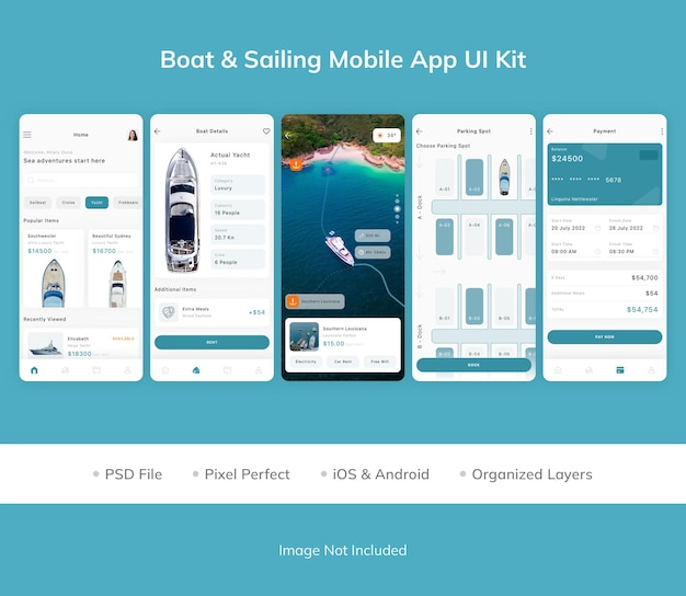 Boot- und segel-mobile-app-ui-kit