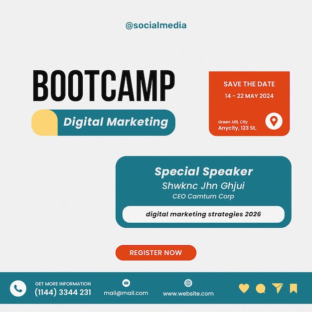 Bootcamp de marketing digital plantilla de publicación de instagram diseño de psd