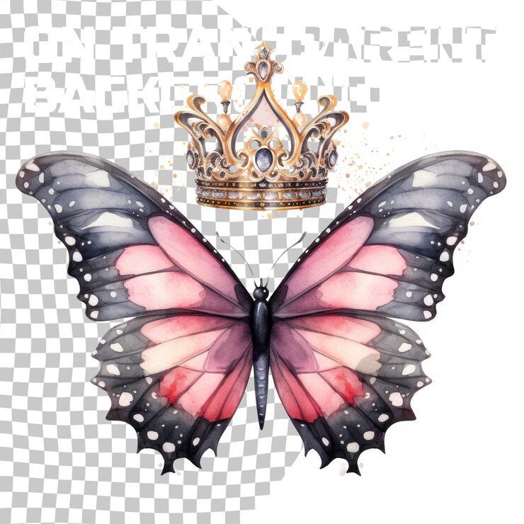 PSD borboleta aquarela com coroa isolada em transparente