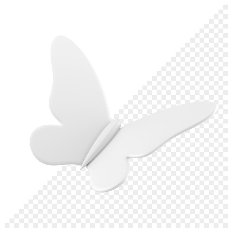 PSD borboleta de moda branca voadora, inseto ornamental, ícone 3d, elemento de decoração, ilustração realista