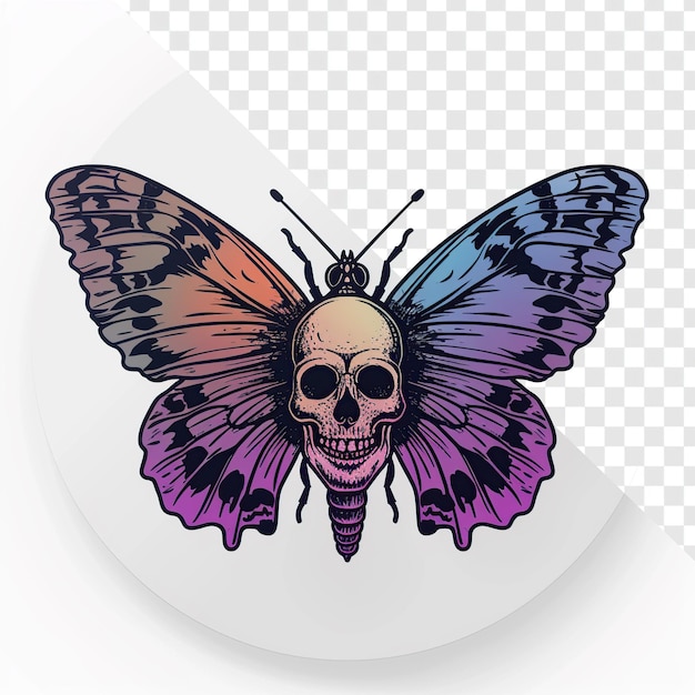 PSD borboleta gótica com t-shirt de crânio em círculo em fundo transparente