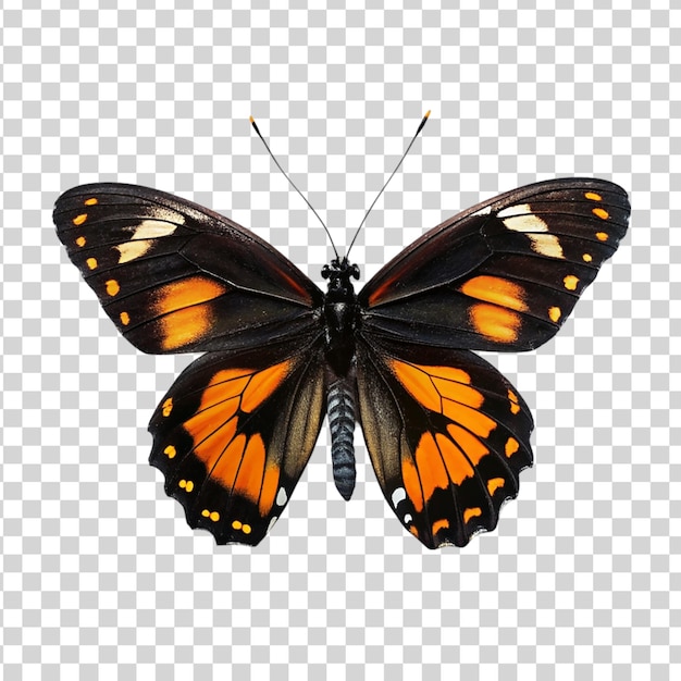 PSD borboleta preta e laranja isolada em fundo transparente