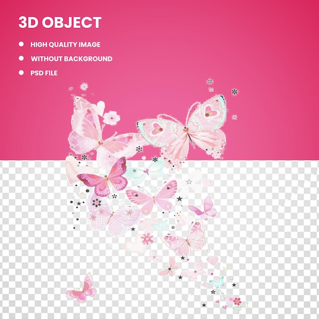 Borboletas rosa 3d