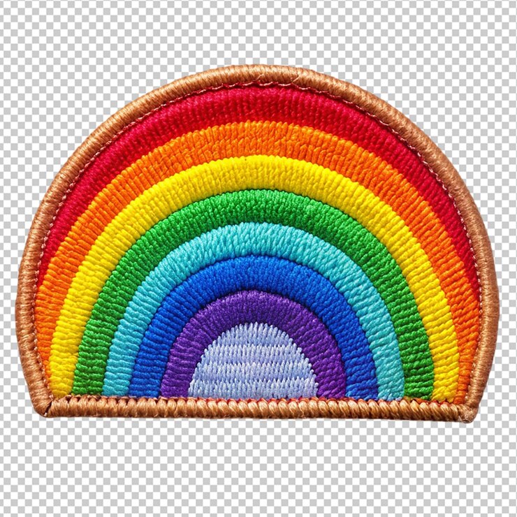 PSD bordado de insignia de arco iris bordado sobre un fondo transparente