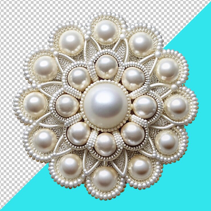 PSD bordado de perlas y diamantes blancos sobre un fondo transparente