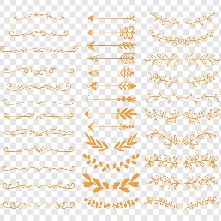 PSD bordas decorativas de ouro elegantes bordas de setas e florais isoladas em fundo transparente