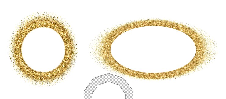 PSD bordas douradas de glitter em várias formas em um fundo branco para uso de design