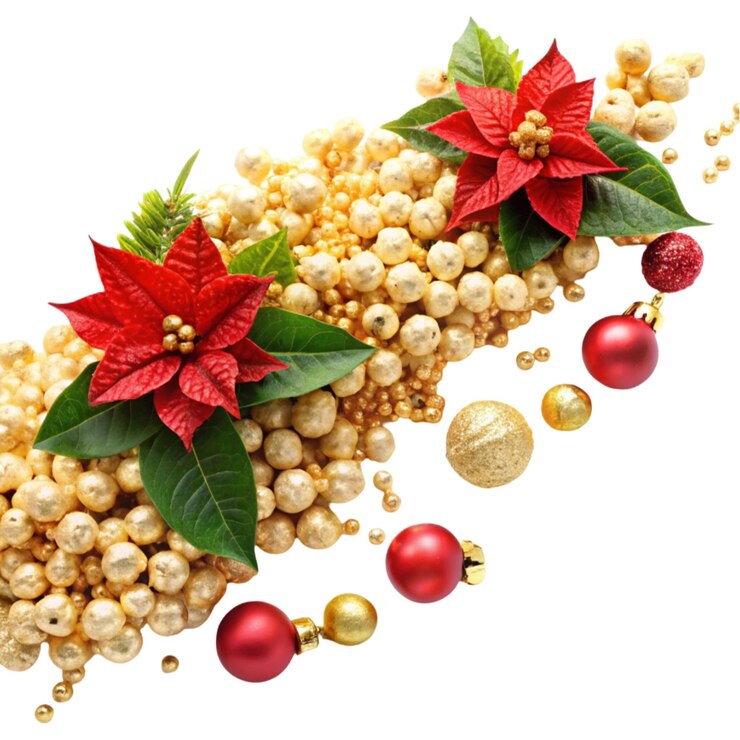 PSD borde floral de navidad dorada con dec poinsettia