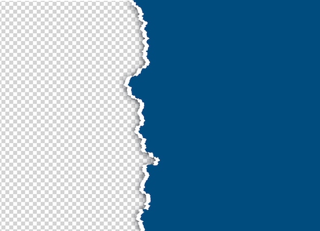 El borde del papel roto revela un fondo azul
