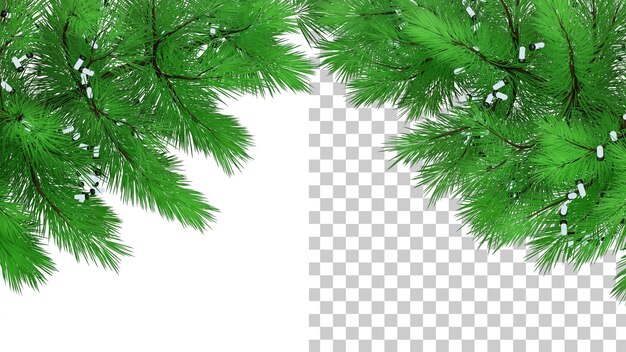 Borde con ramas de árboles de Navidad 3d render Marco de ramas de pino Diseño de Navidad aislado