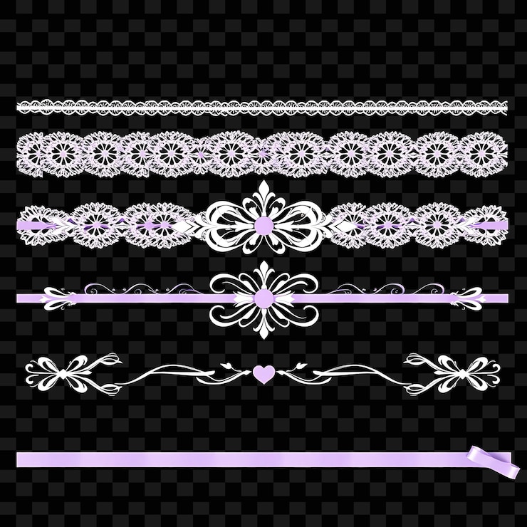 PSD bordées décoratives rubans de dentelle lavande pourpres et blancs moelleux style chic délicat vintage