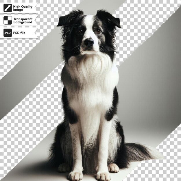 Border collie psd sentado sobre un fondo transparente con una capa de máscara editable