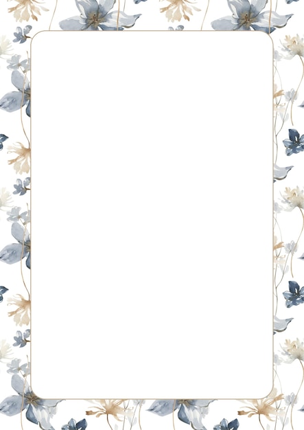 Border de page florale à l'aquarelle bleu beige