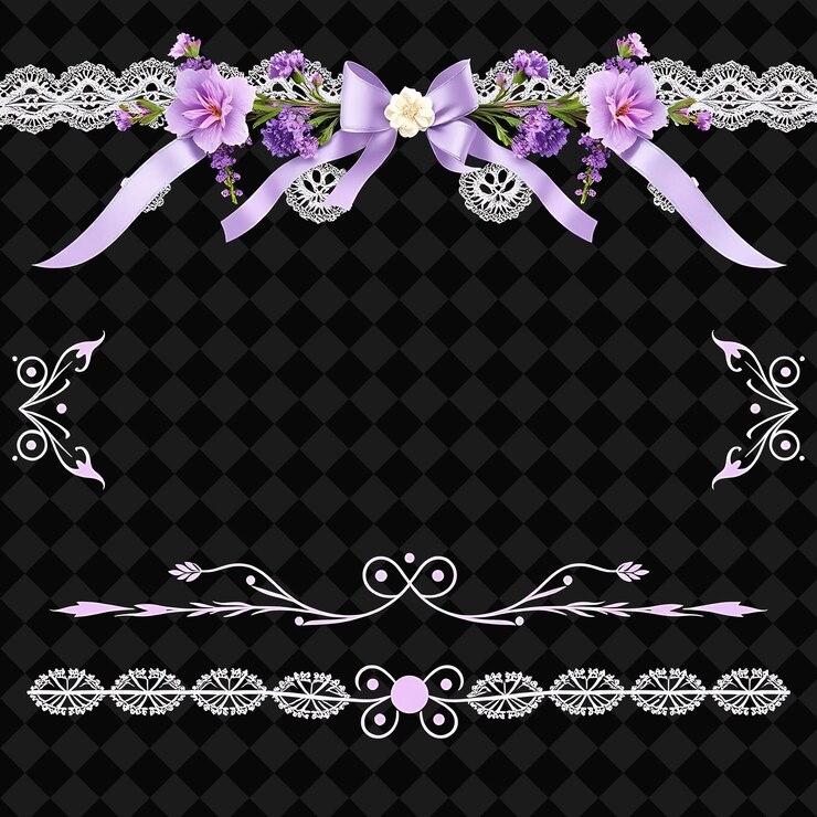 PSD bordes decorativos lavanda encaje cintas suaves púrpuras y blancos estilo de encanto vintage delicado el