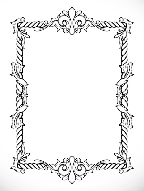 PSD bordure ornement simple vintage or noir blanc