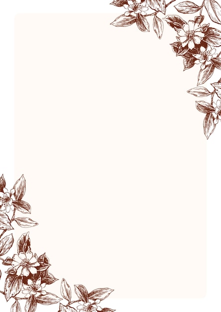 PSD bordure de la page du document a4 de couleur florale beige brun