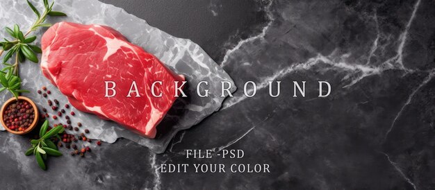 PSD bordure supérieure du filet de steak de bœuf cru sur une planche à découper