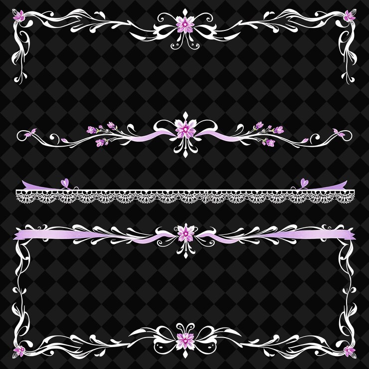 PSD des bordures décoratives à la lavande, des rubans à dentelle, des violets et des blancs doux, un style de charme vintage, délicat.