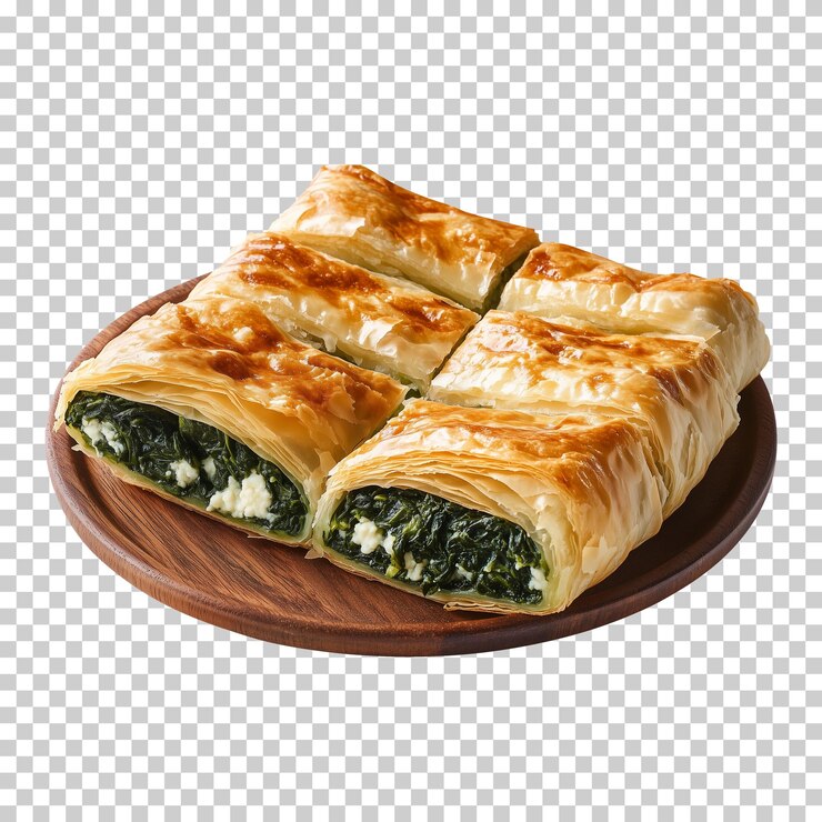 PSD borek turco aislado en un fondo transparente delicioso pastel de filo escamoso lleno de espinaca