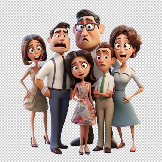 Boring Latin Family 3D Cartoon Estilo de fundo transparente ISO