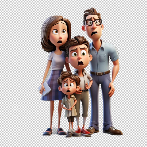 PSD boring white family 3d estilo de desenho animado iso de fundo transparente