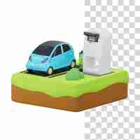 PSD borne de recharge pour véhicule électrique avec une voiture bleue au sol.