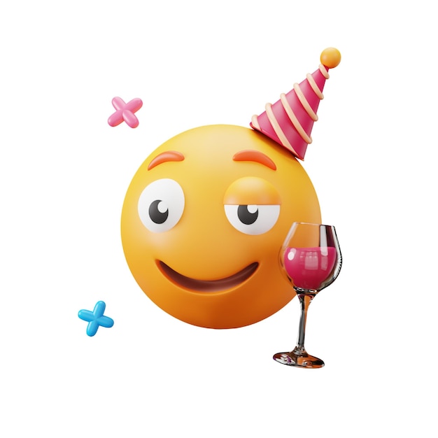 PSD borracho con icono de vidrio 3d para fiesta emoji