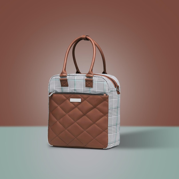 borsa da ufficio per donne di colore marrone e a righe febric con disegno a croce