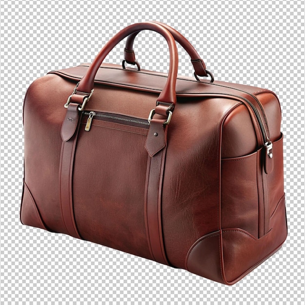 borsa da viaggio in pelle su sfondo bianco