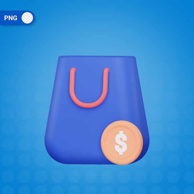 Borsa della spesa 3D con l'icona dei soldi