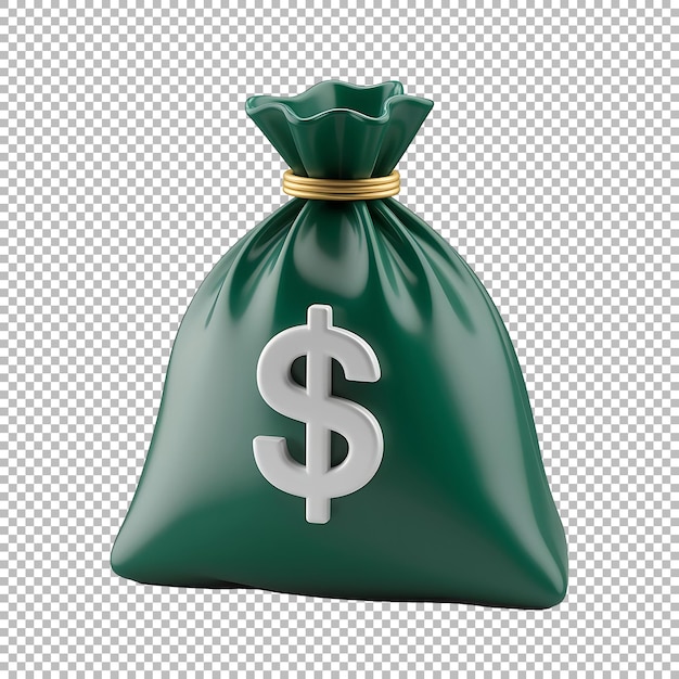 Borsa di denaro verde 3D con segno dollaro ricchezza e finanza illustrazione 3D